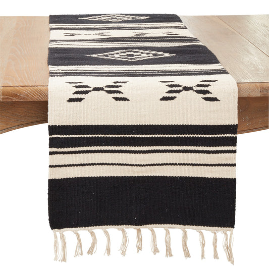 Everyday / All Season Black/Natural Southwestern Table Runner, 70% cotton - 30% synthetic fibers