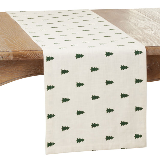 Christmas Ivory Off-White Christmas Tree Table Runner, 100% cotton