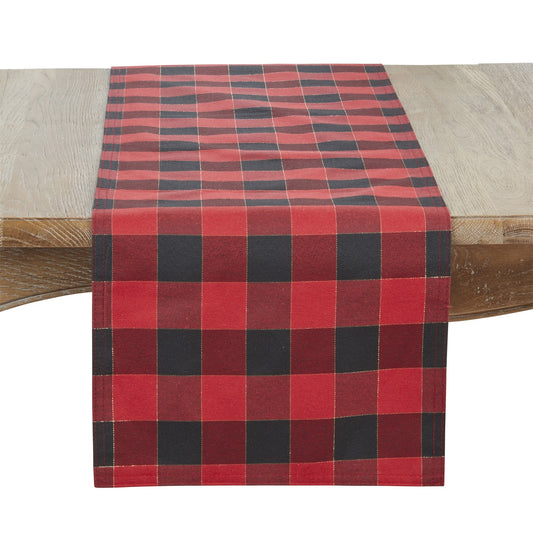 Everyday / All Season Red Plaid Shimmering Table Runner, 56% cotton - 44% polyester