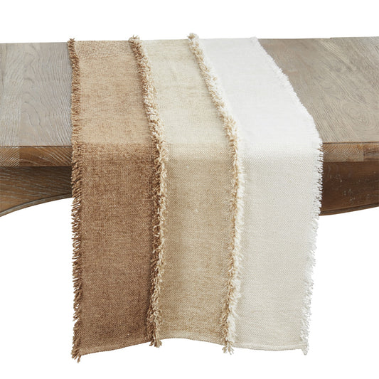 Everyday / All Season Natural Beige Color Band Fringe Table Runner, 100% cotton