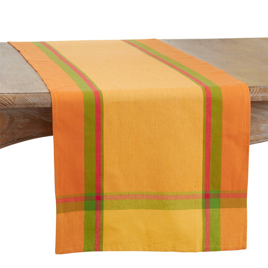 Everyday / All Season Orange Banded Border Table Runner, 100% cotton