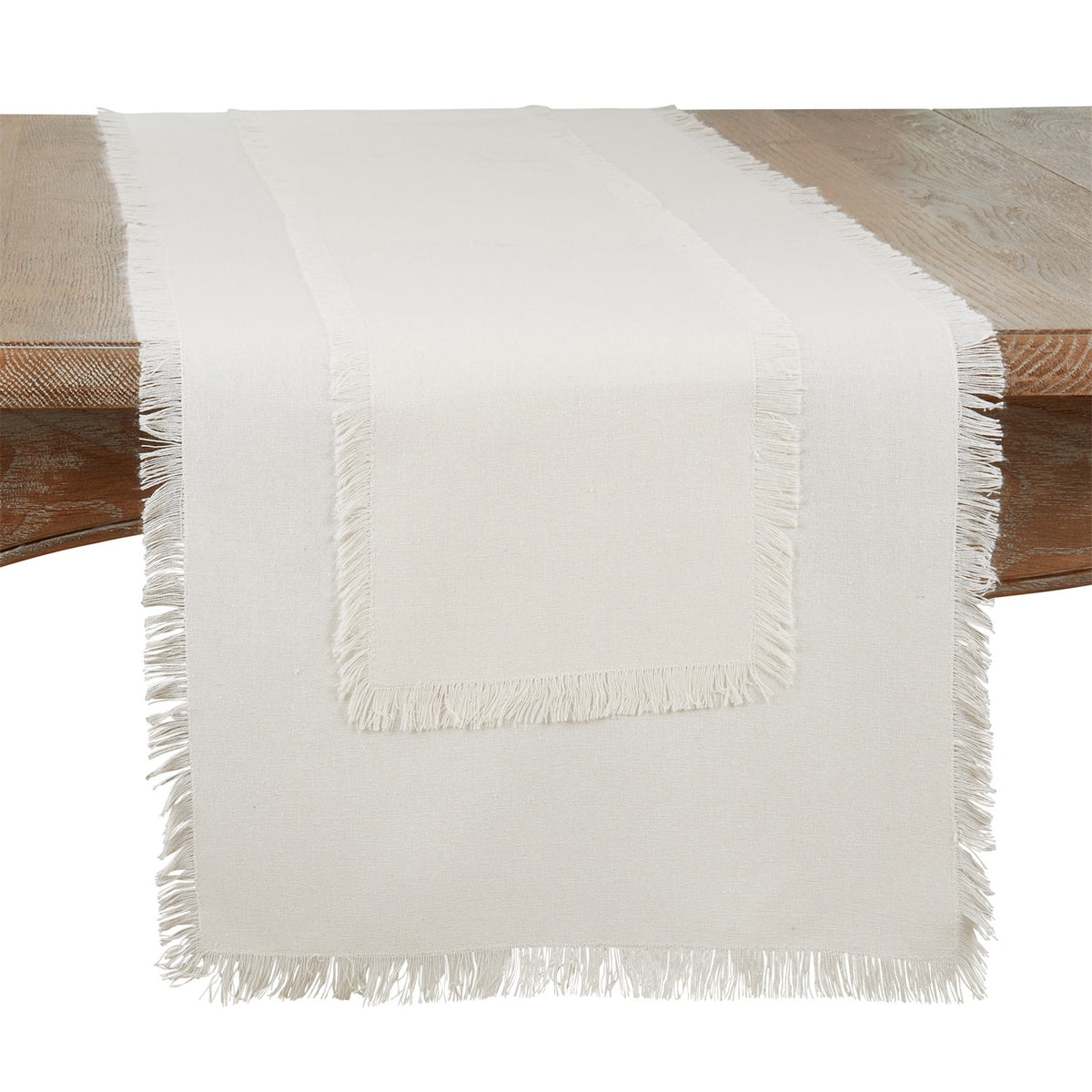 Everyday / All Season Ivory Off-White Fringe Table Runner, 100% cotton