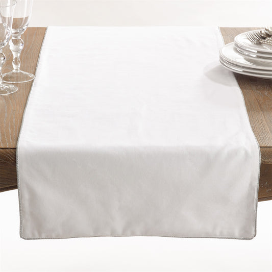 Everyday / All Season Silver Shimmering Border Design Table Runner, 100% cotton