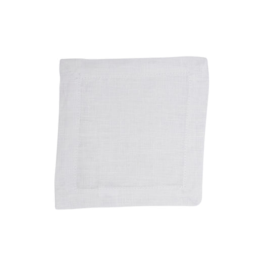 White Plain Linen Cocktail Napkins 100% linen, 6 Inch Square (4 pcs.)