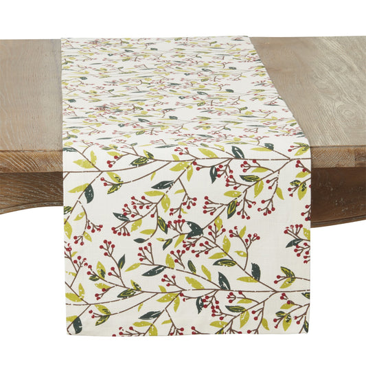 Christmas Multi Red Berry Table Runner, 100% cotton