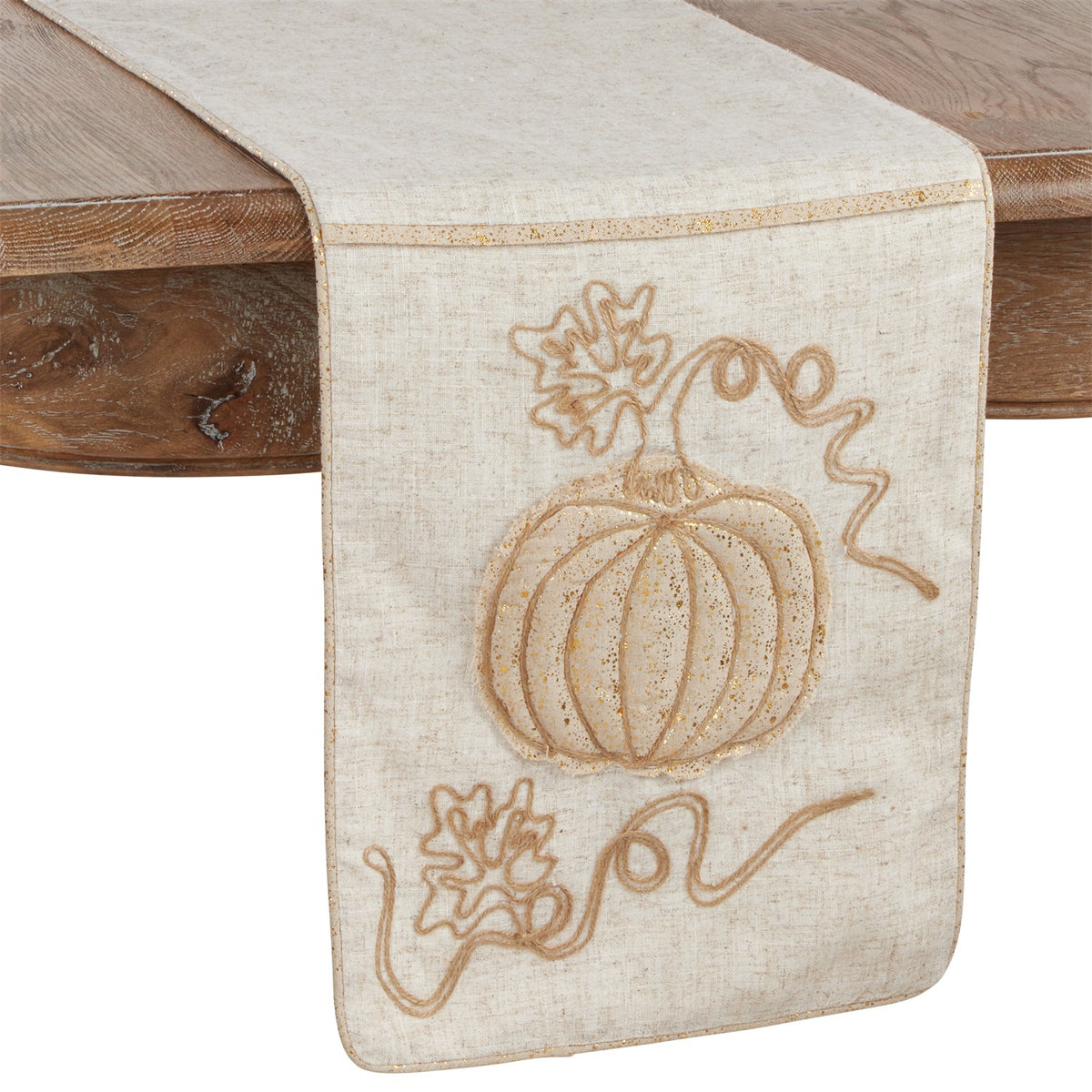 Everyday / All Season Natural Beige Jute Embroidered Table Runner, 80% polyester - 20% linen