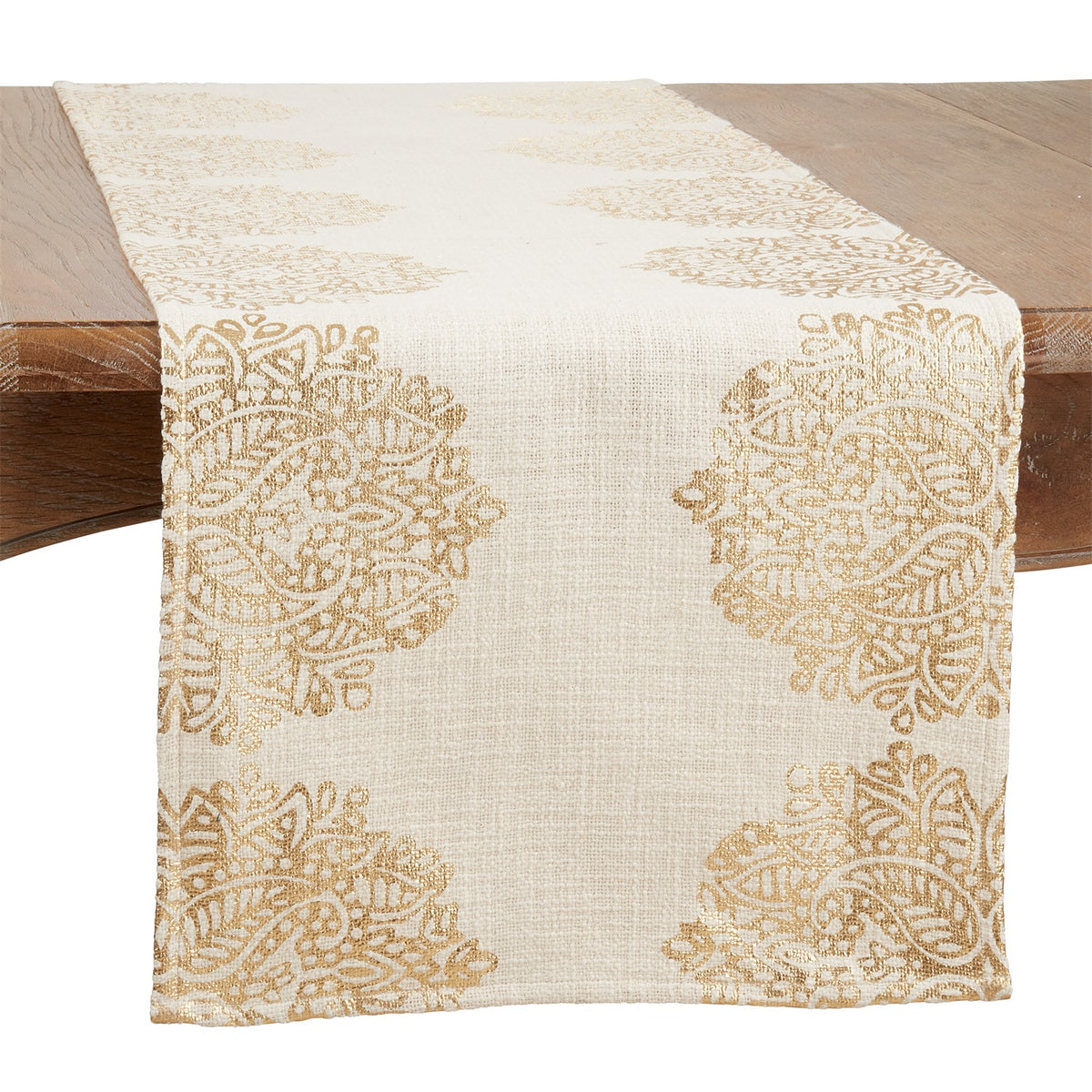 Everyday / All Season Gold Foil Print Medallion Table Runner, 100% cotton