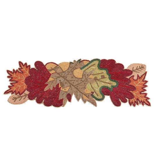 Thanksgiving / Fall Harvest Multi Beaded Fall Leaves Table Runner, 65% glass beads - 35% polyester