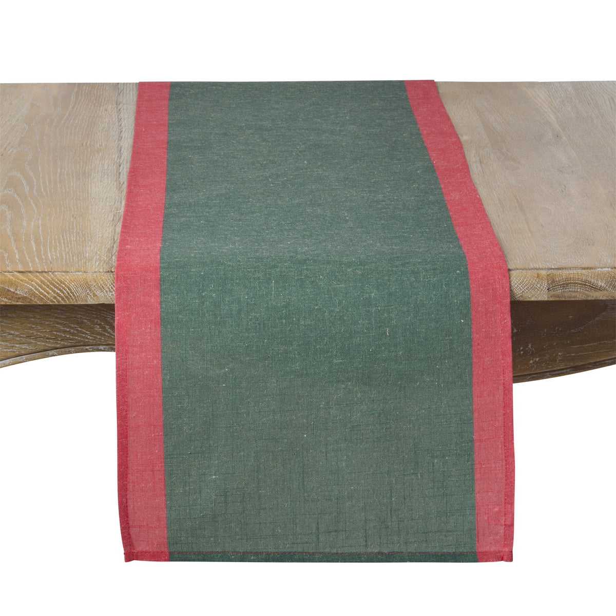Everyday / All Season Green Color Band Border Table Runner, 85% polyester - 15% linen