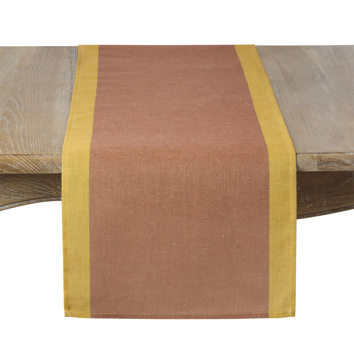 Everyday / All Season Rust Color Band Border Table Runner, 85% polyester - 15% linen