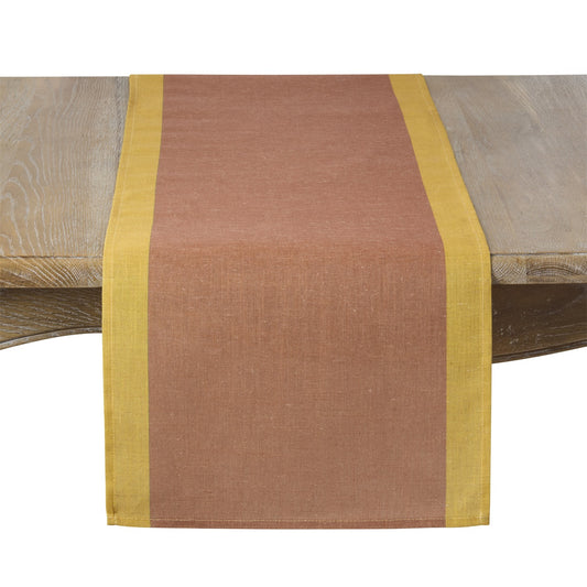Everyday / All Season Rust Color Band Border Table Runner, 85% polyester - 15% linen