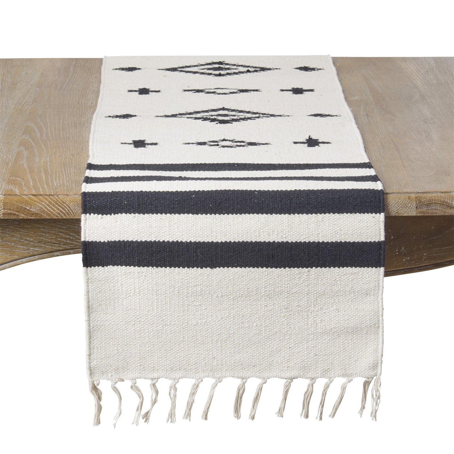 Everyday / All Season Black/Natural Southwestern Table Runner, 80%cotton,7%viscose,4%wool,4%polyester,3%acrylic,2%nylon