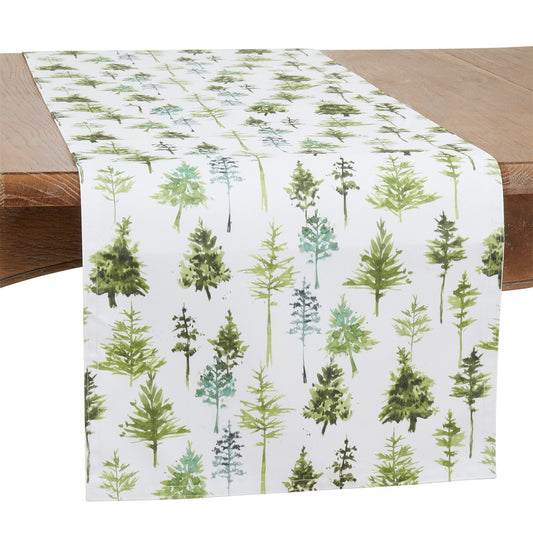 Everyday / All Season Green Trees Table Runner, 100% Polyester