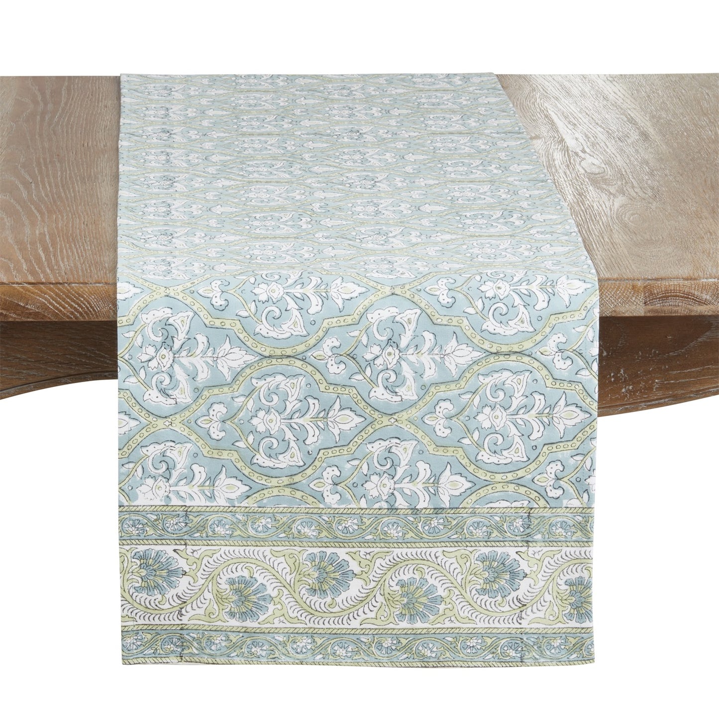 Everyday / All Season Aqua Blue Hand Block Print Table Runner, 100% cotton