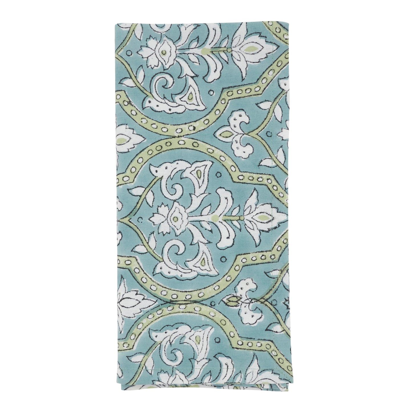 Aqua Hand Block Print Napkins 100% cotton, 20 Inch Square (4 pcs.)