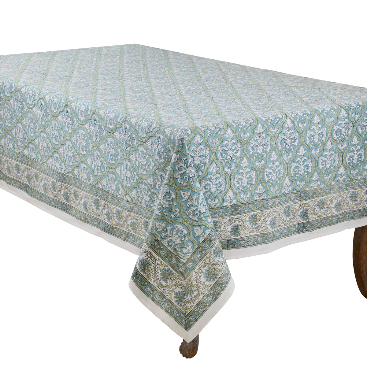 Aqua Blue  Hand Block Print Tablecloth  100% cotton