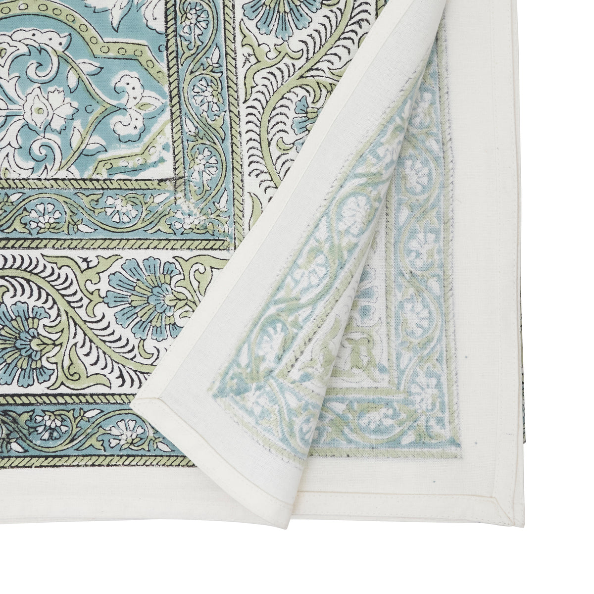 Aqua Blue  Hand Block Print Tablecloth  100% cotton