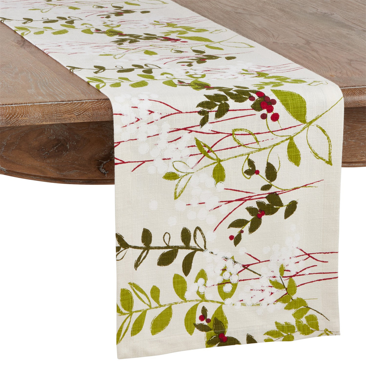 Christmas Natural Beige Holiday Botanical Table Runner, 100% cotton