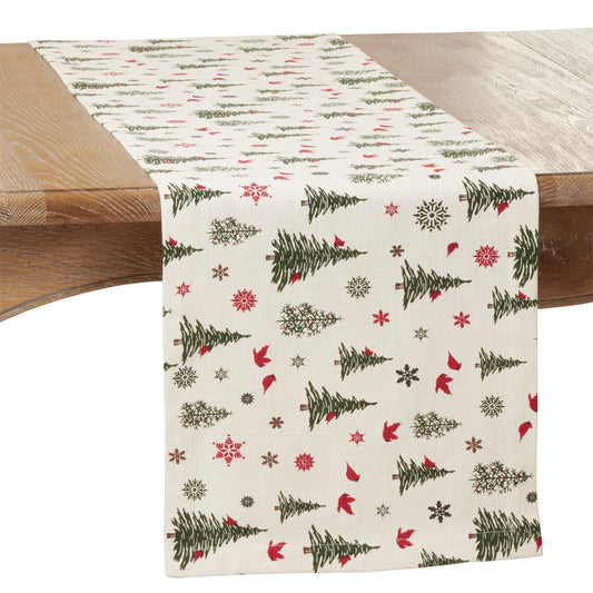 Christmas Ivory Off-White Christmas Tree Table Runner, 100% cotton