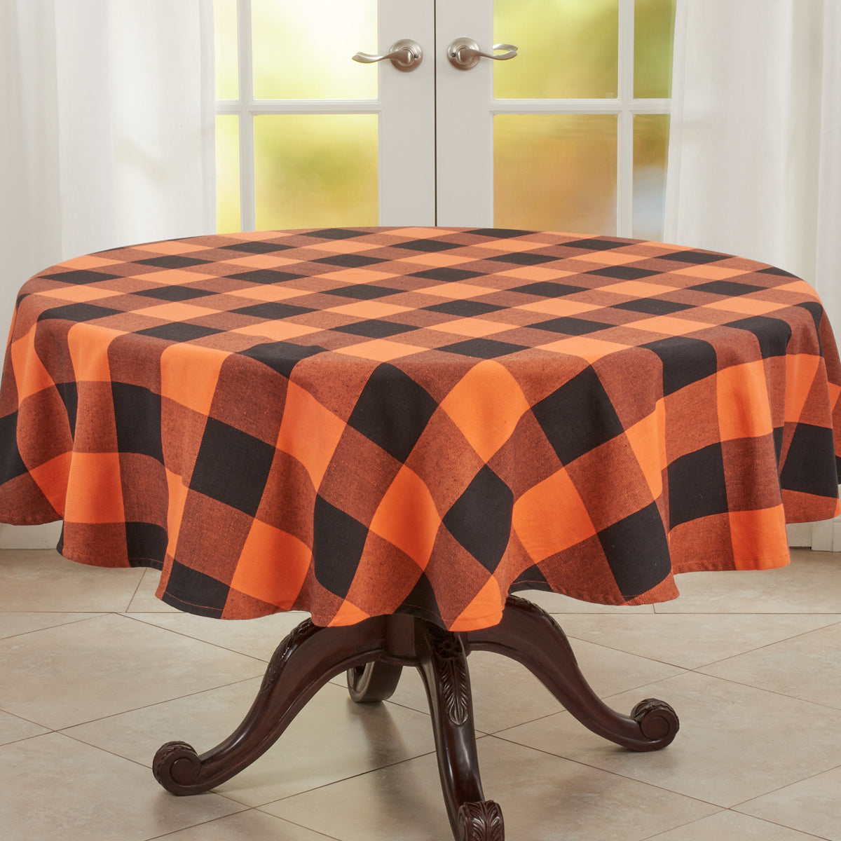 Orange/Black  Buffalo Plaid Tablecloth  100% cotton