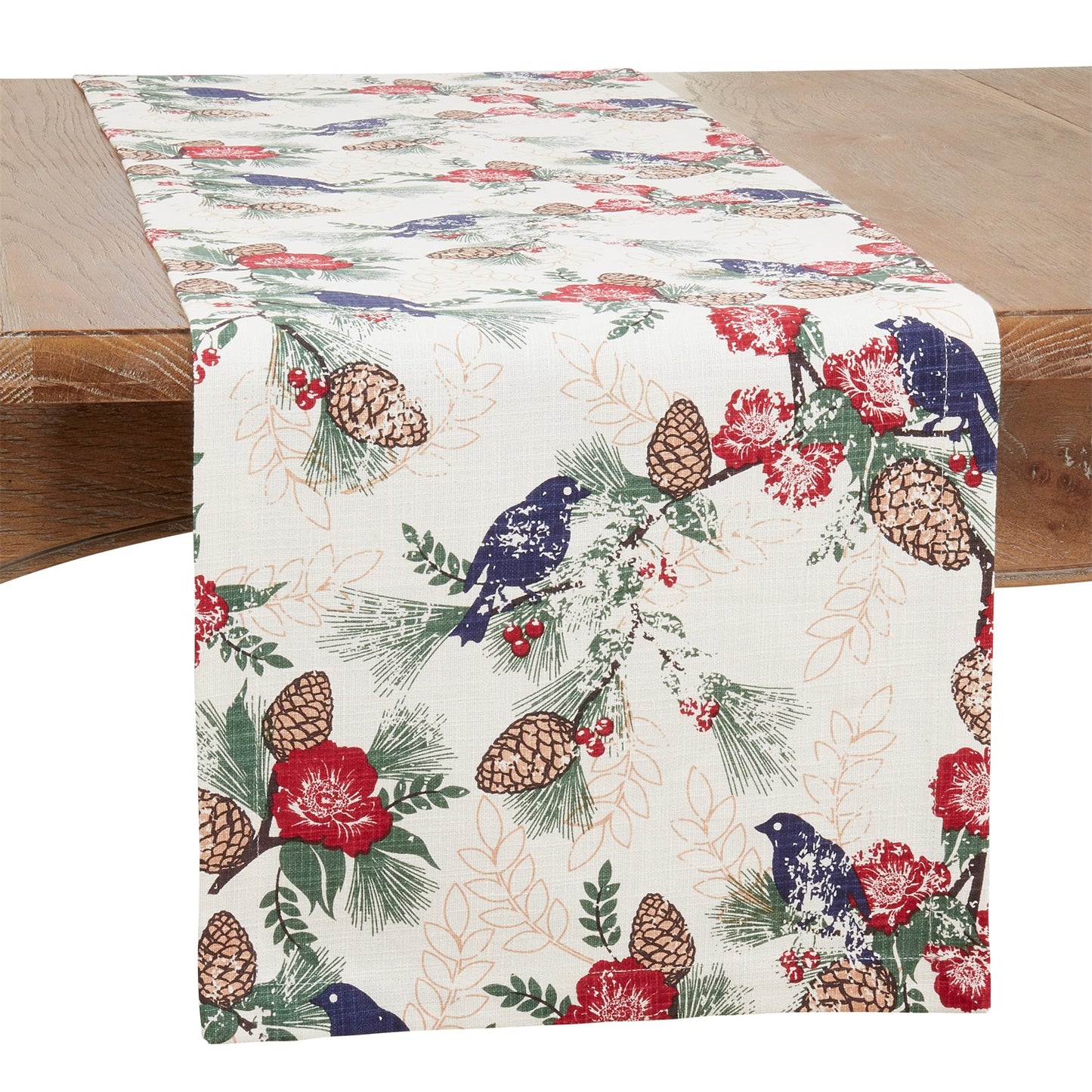 Christmas Multi Pinecones and Birds Table Runner, 100% cotton