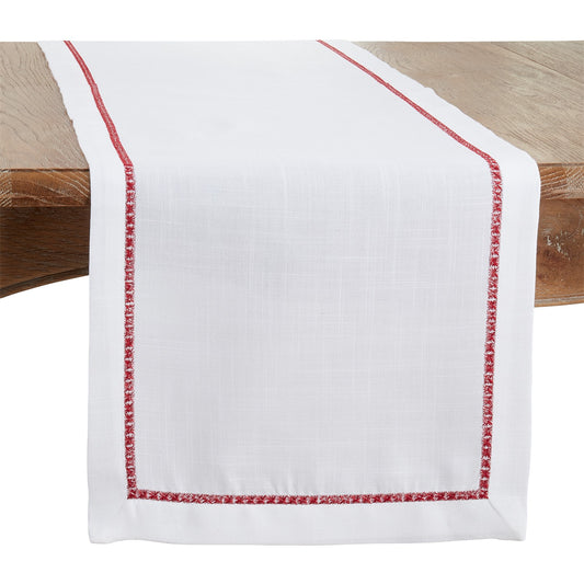 Everyday / All Season Burgundy Embroidered Border Table Runner, 100% Polyester