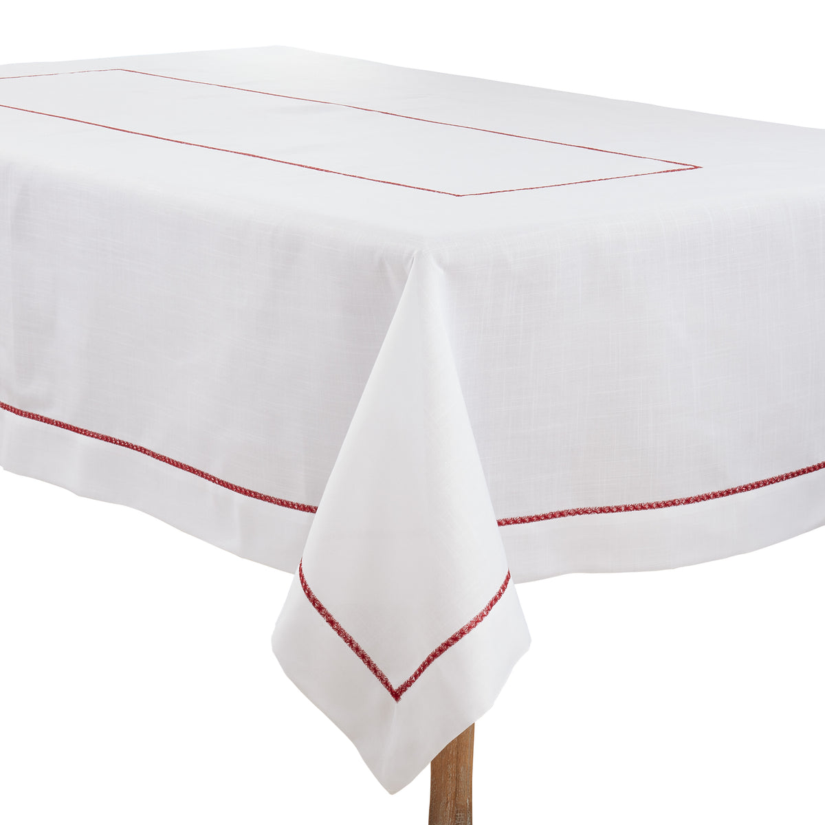 Burgundy  Embroidered Border Tablecloth  100% Polyester
