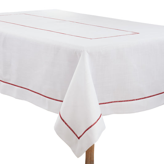 Burgundy  Embroidered Border Tablecloth  100% Polyester