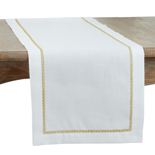 Everyday / All Season Gold Embroidered Border Table Runner, 100% Polyester