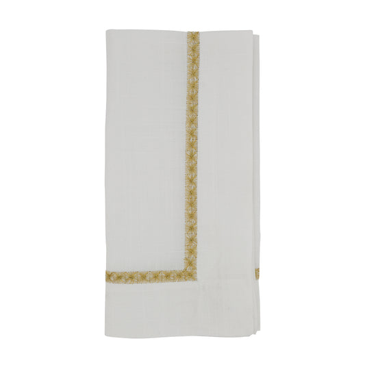 Gold Embroidered Border Cocktail Napkins 100% polyester, 10 Inch Square (4 pcs.)
