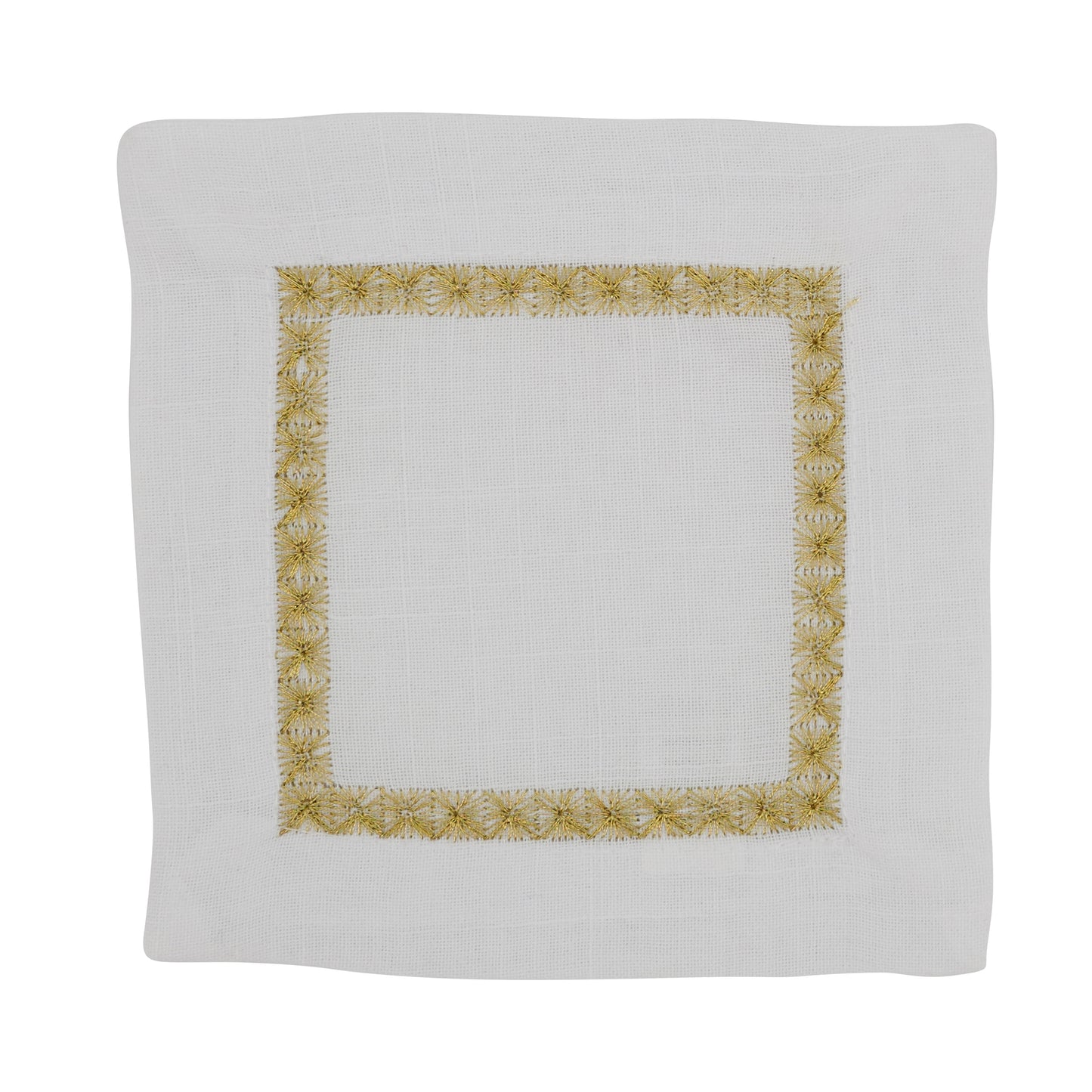 Gold Embroidered Border Cocktail Napkins 100% polyester, 6 Inch Square (4 pcs.)