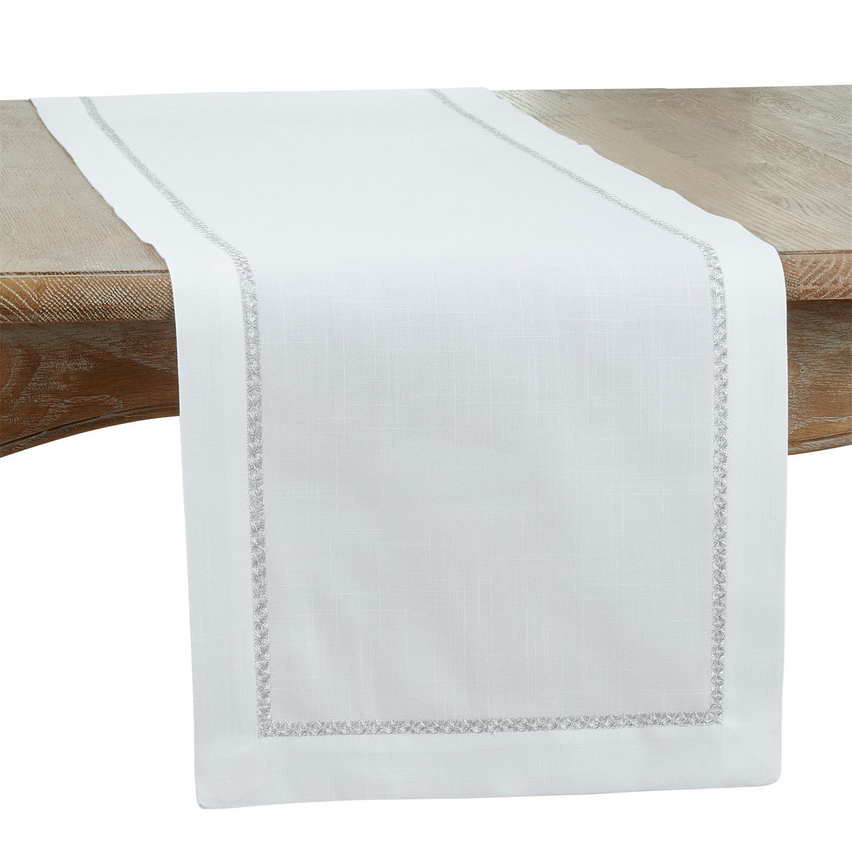 Everyday / All Season Silver Embroidered Border Table Runner, 100% Polyester