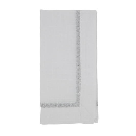 Silver Embroidered Border Cocktail Napkins 100% polyester, 10 Inch Square (4 pcs.)
