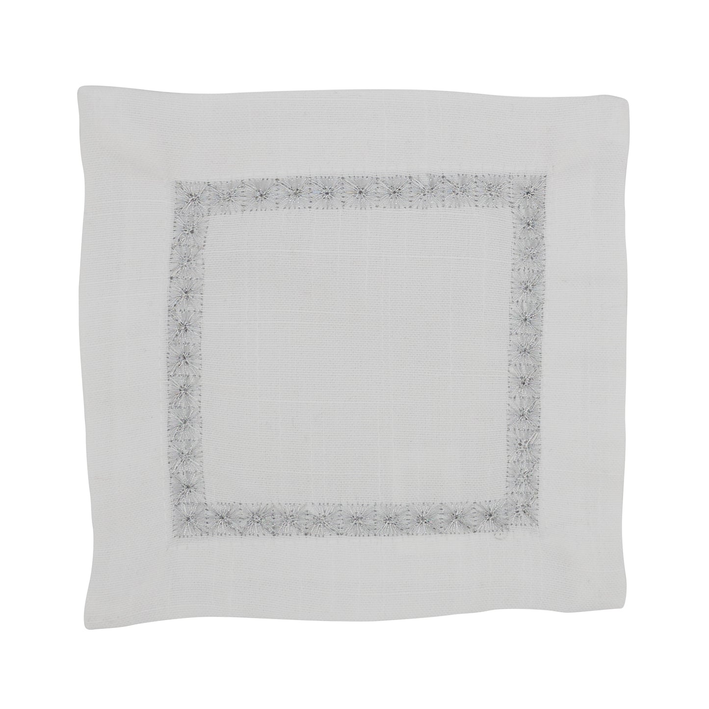 Silver Embroidered Border Cocktail Napkins 100% polyester, 6 Inch Square (4 pcs.)