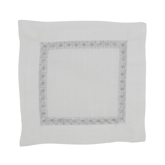 Silver Embroidered Border Cocktail Napkins 100% polyester, 6 Inch Square (4 pcs.)