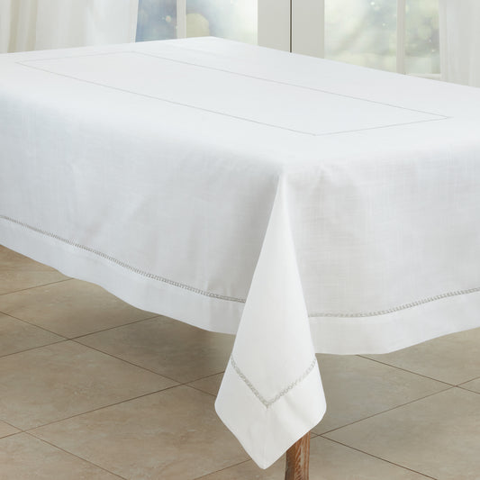 Silver  Embroidered Border Tablecloth  100% Polyester