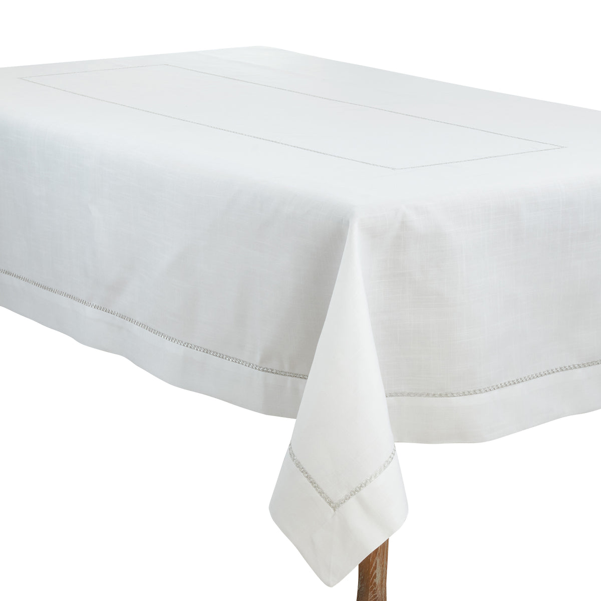 Silver  Embroidered Border Tablecloth  100% Polyester