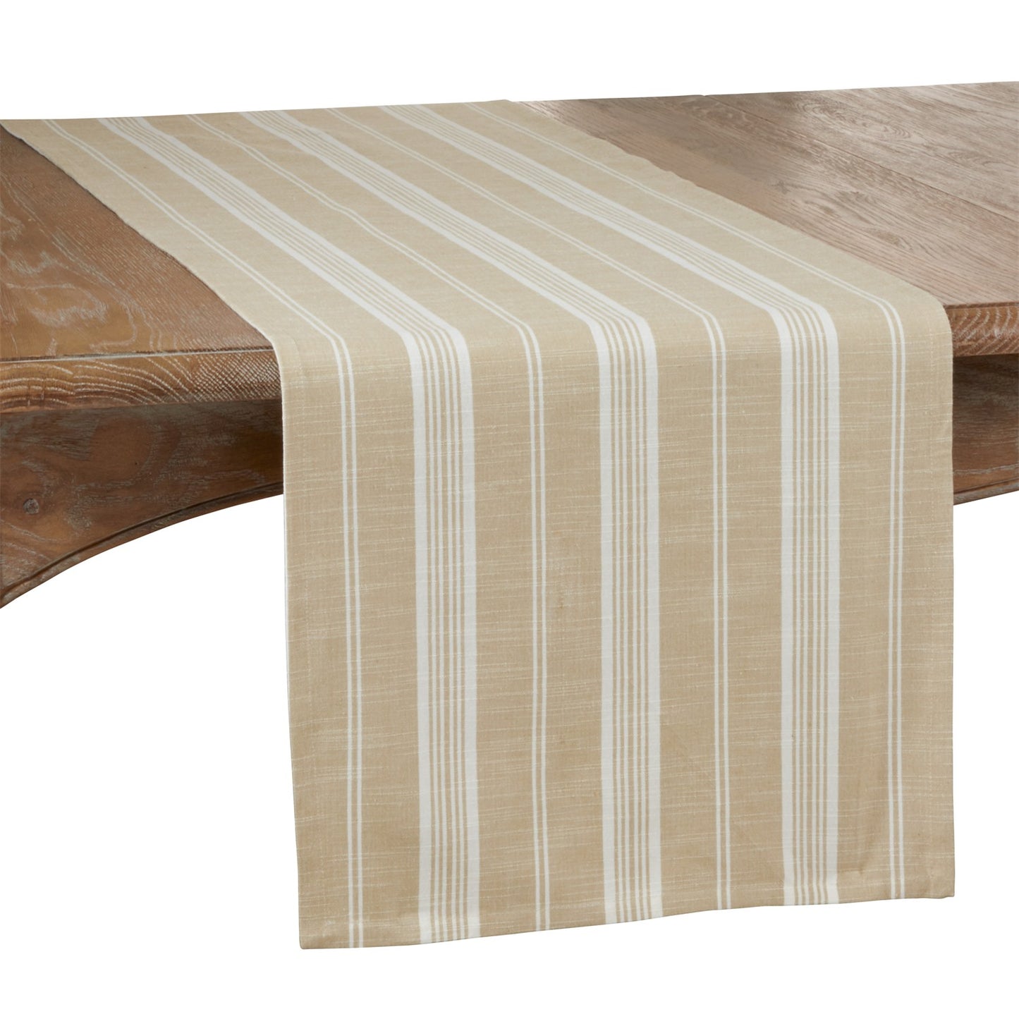 Everyday / All Season Khaki Beige Striped Table Runner, 100% cotton