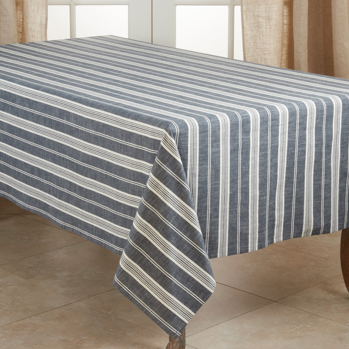 Navy Blue  Striped Tablecloth  100% cotton