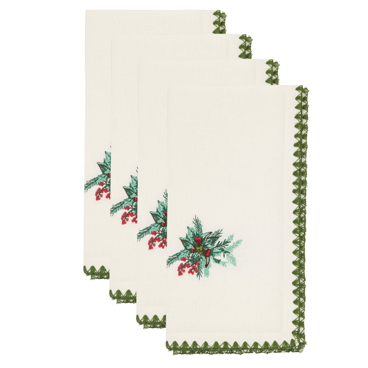 Green Holly Napkins 100% cotton, 18 Inch Square (4 pcs.)