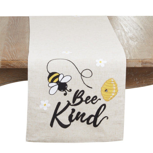 Everyday / All Season Natural Beige Bee Kind Table Runner, 84% polyester - 16% linen
