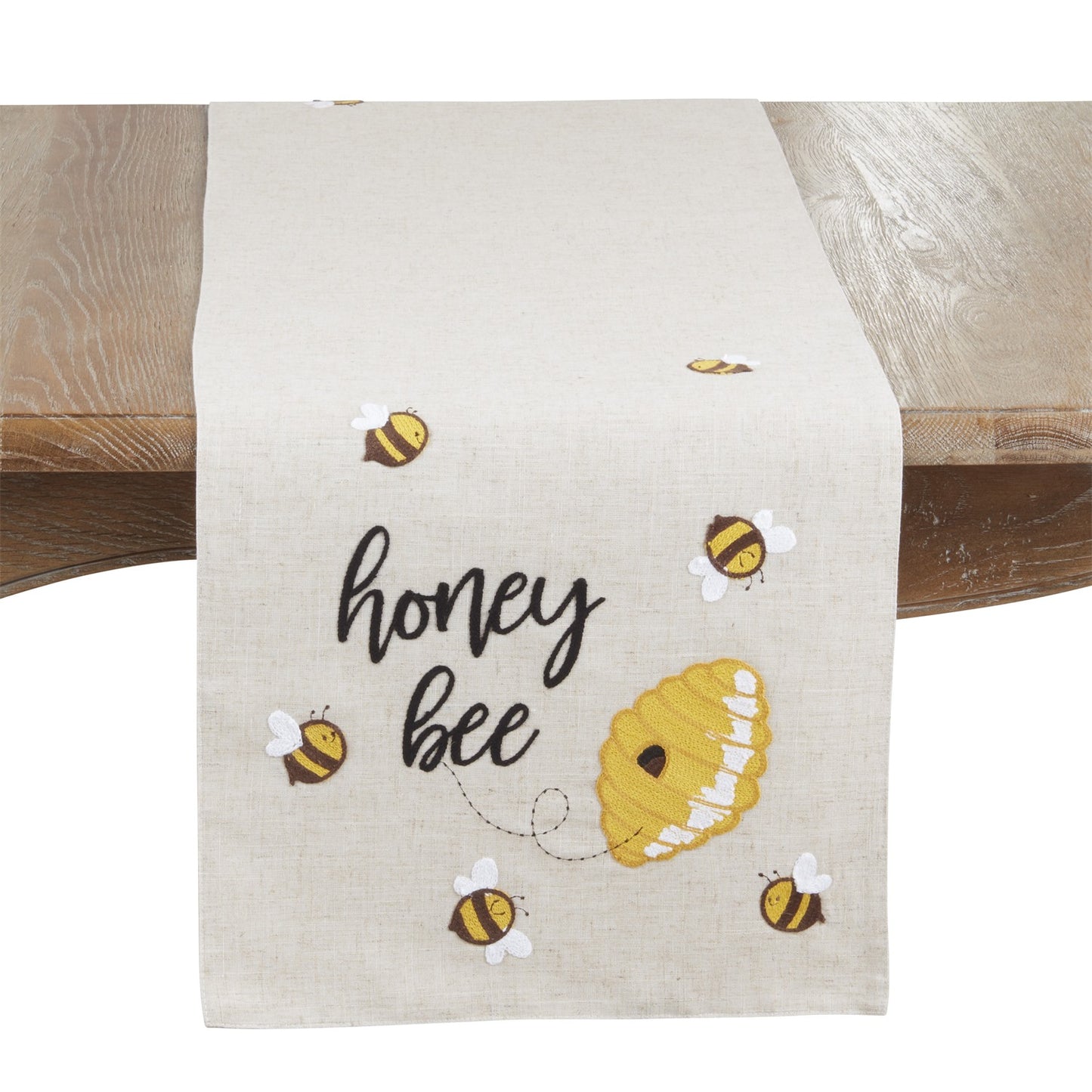 Everyday / All Season Natural Beige Honey Bee Table Runner, 84% polyester - 16% linen