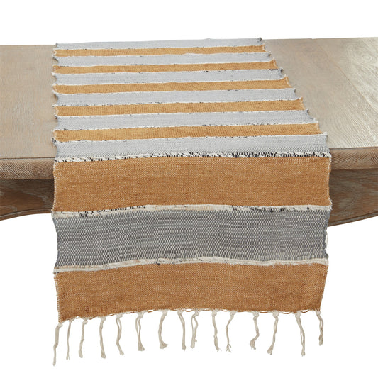 Everyday / All Season Terracotta Orange Striped Table Runner, 100% cotton