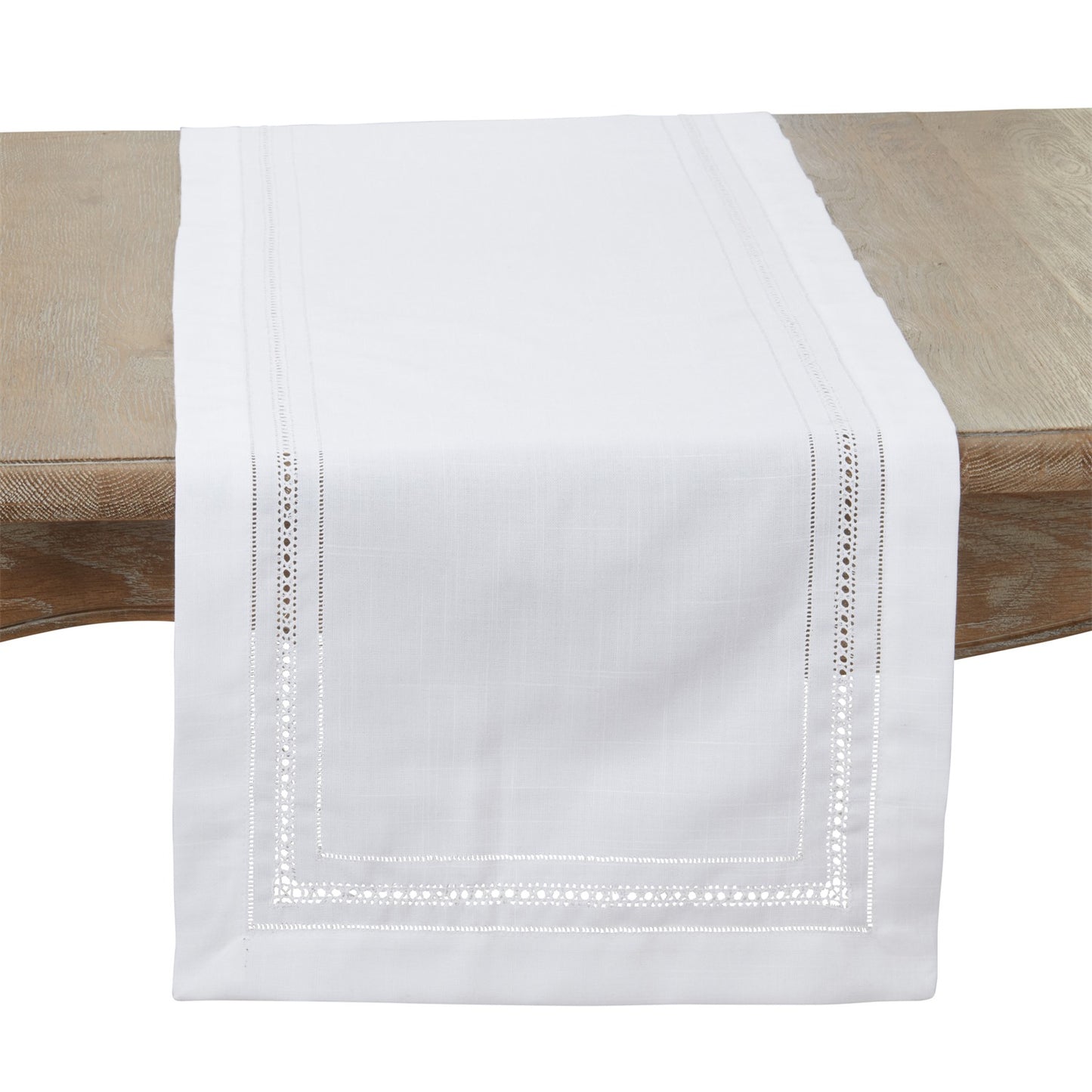 Everyday / All Season White Hemstitch Table Runner, 100% Polyester