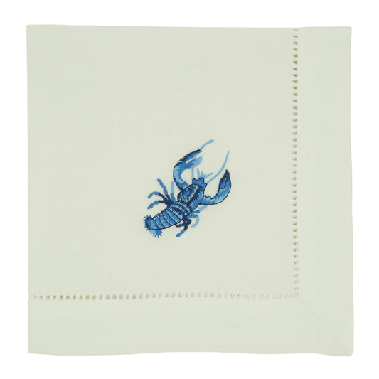 White Embroidered Lobster Napkins 100% polyester, 20 Inch Square (4 pcs.)