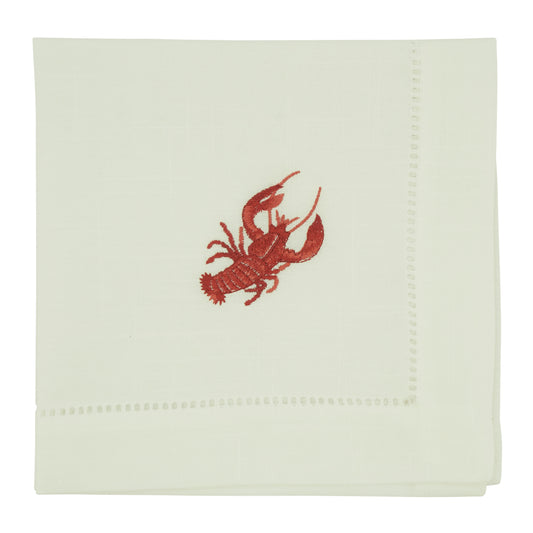White Embroidered Lobster Napkins 100% polyester, 20 Inch Square (4 pcs.)