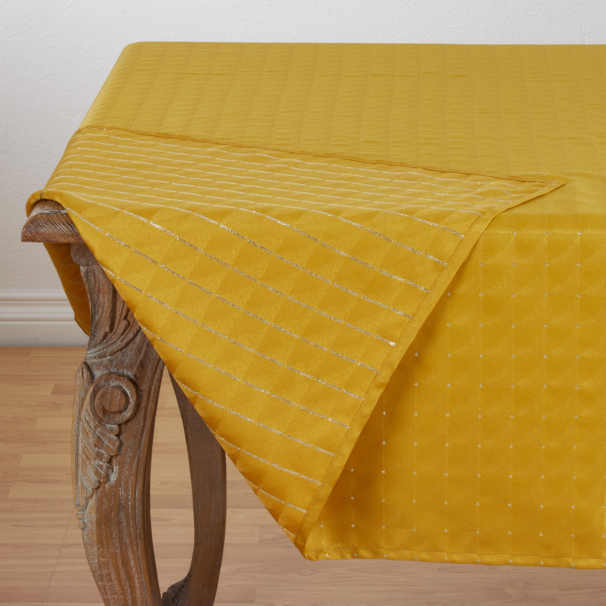 Gold  Checkered Holiday Tablecloth  100% polyester