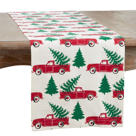 Christmas Multi Christmas Truck Table Runner, 100% cotton