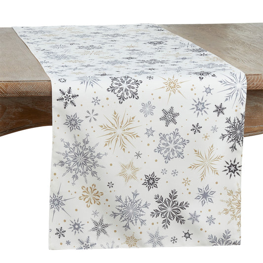 Christmas White Snowflake Table Runner, 100% Polyester