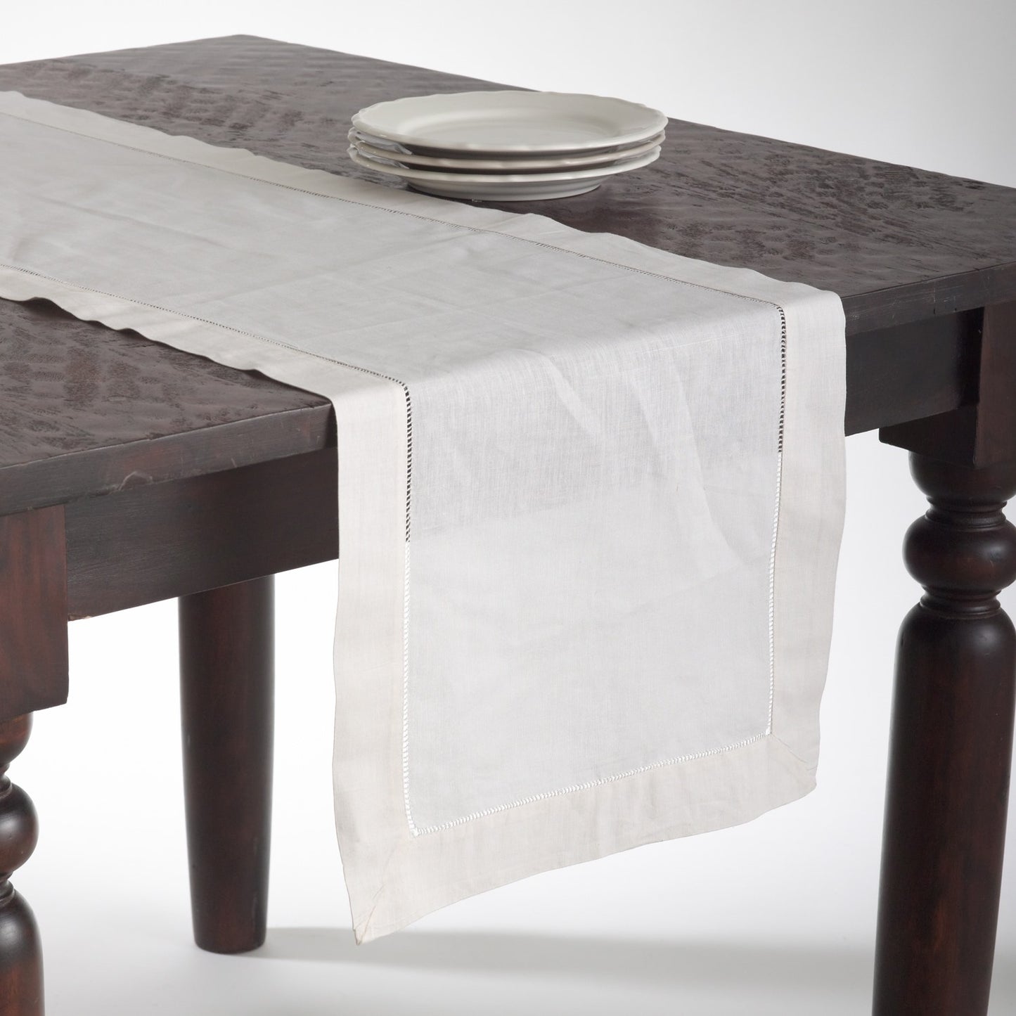 Everyday / All Season Ecru Beige Hemstitched Table Runner, 55% linen - 45% cotton